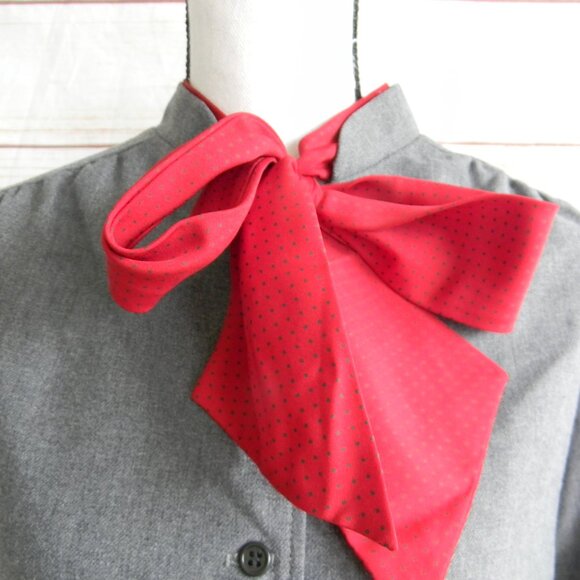 VINTAGE 1980'S HERMAN MARCUS GRAY TIE NECK CAREER OFFICE DRESS SZ 12P - Picture 2 of 6